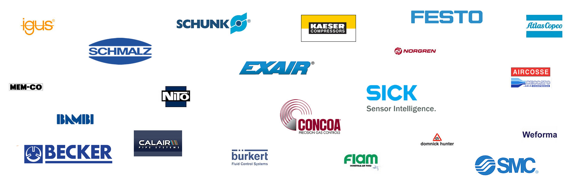Airpower brand partners: Festo, SMC, Norgren, Schunk, Schmalz, Kaeser, Atlas Copco, igus, Exair, Sick, Bürkert, Concoa, Becker and more